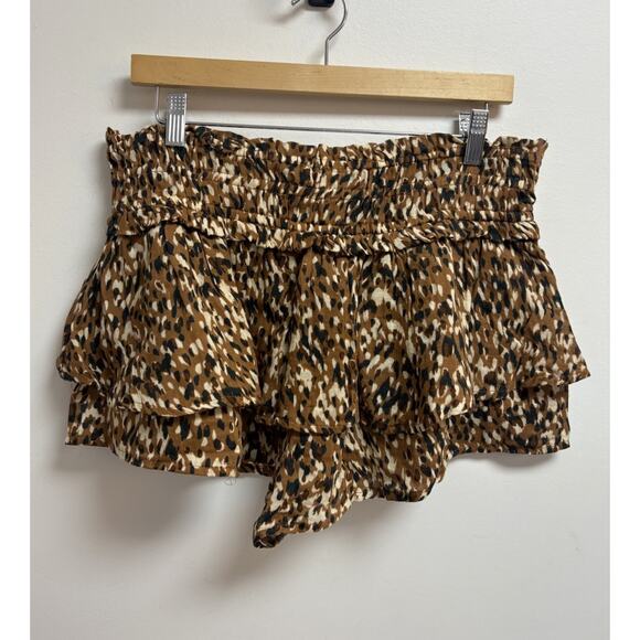 Anthropologie Celandine Brown Motif Tiered Ruffle Shorts M Cotton NWT - Picture 2 of 7
